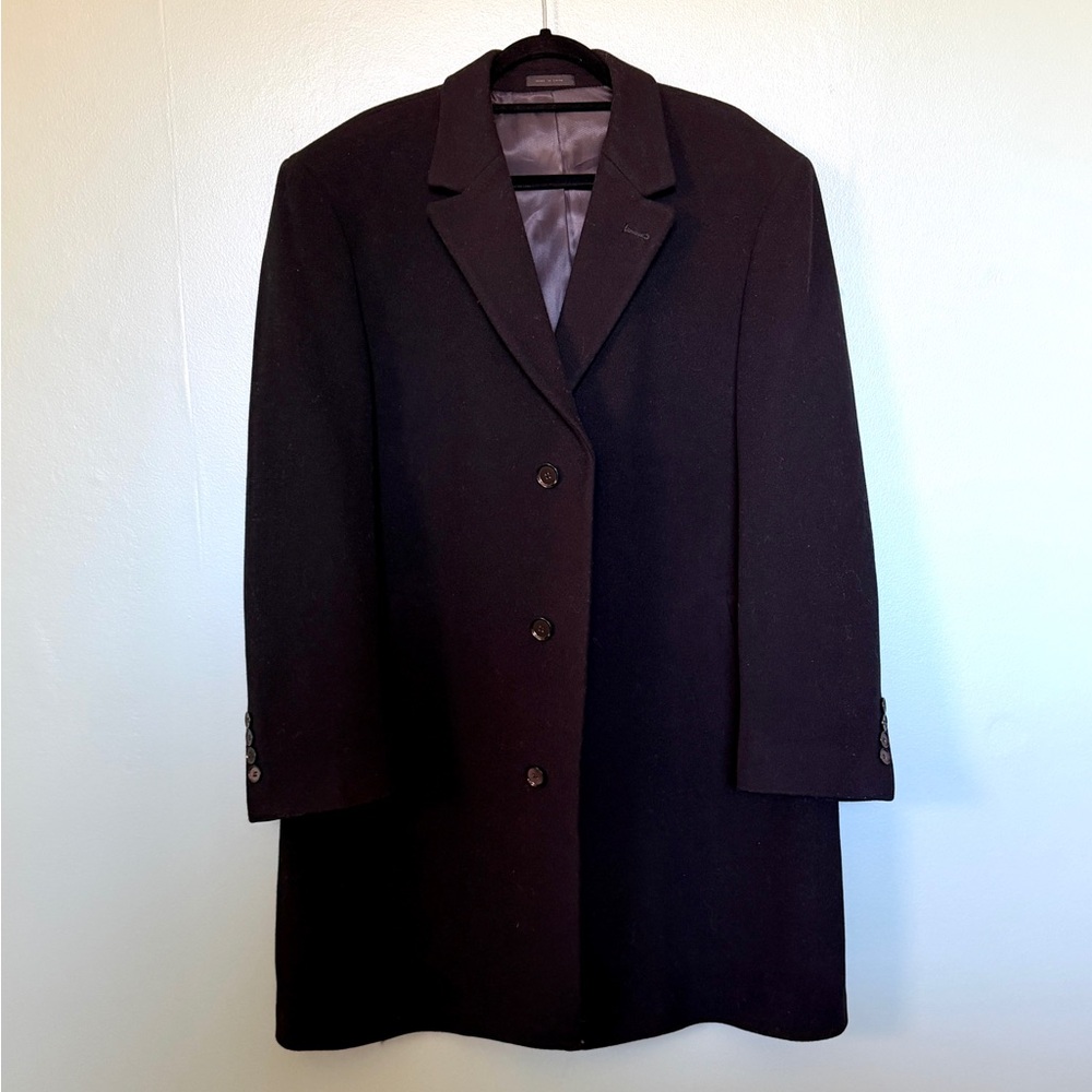 Calvin Klein Men’s Black Wool Cashmere Blend 3-Button Overcoat, size 44R